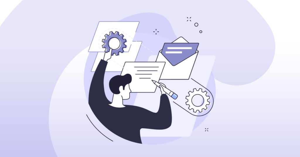 Ilustração de pessoa lendo e automatizando emails
